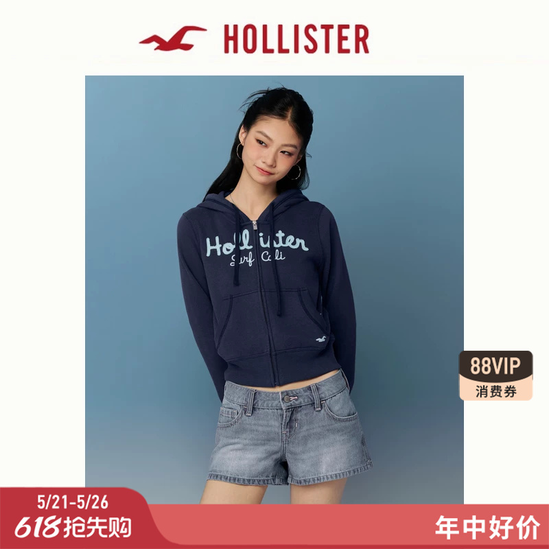 Hollister Small Seagull Pattern Logo Terry Cloth Hooded Sweatshirt 26 Spring and Summer New Women's Clothing 352-6119