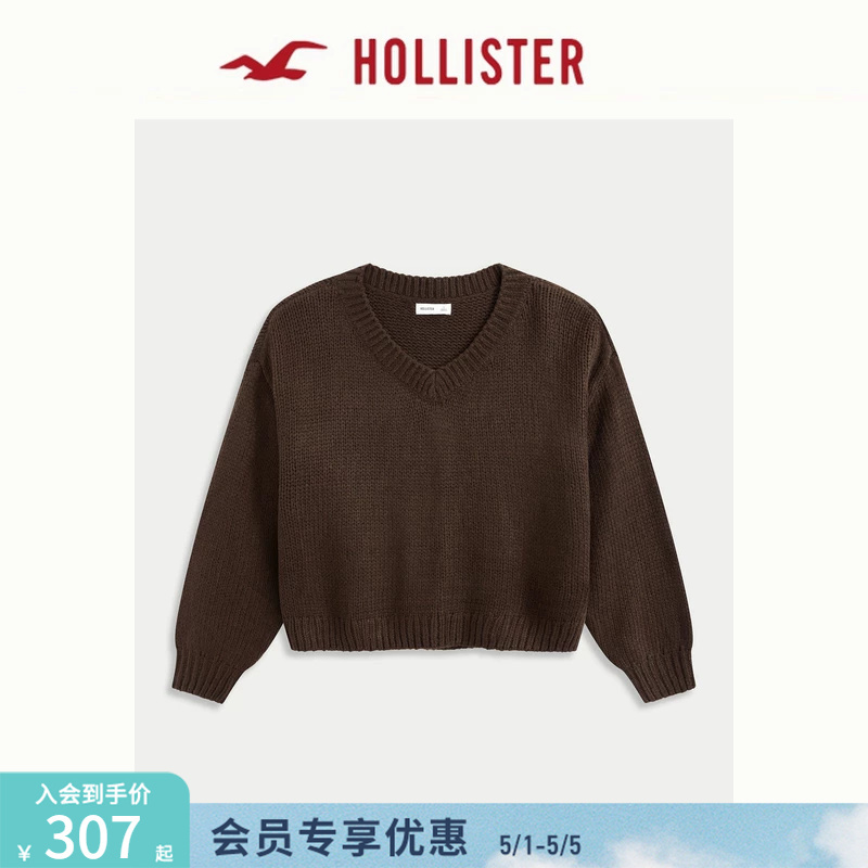 Hollister Retro Comfortable Solid Color Classic V Neck Pullover Knitted Sweater 26 Spring Women's Clothing 350-1616