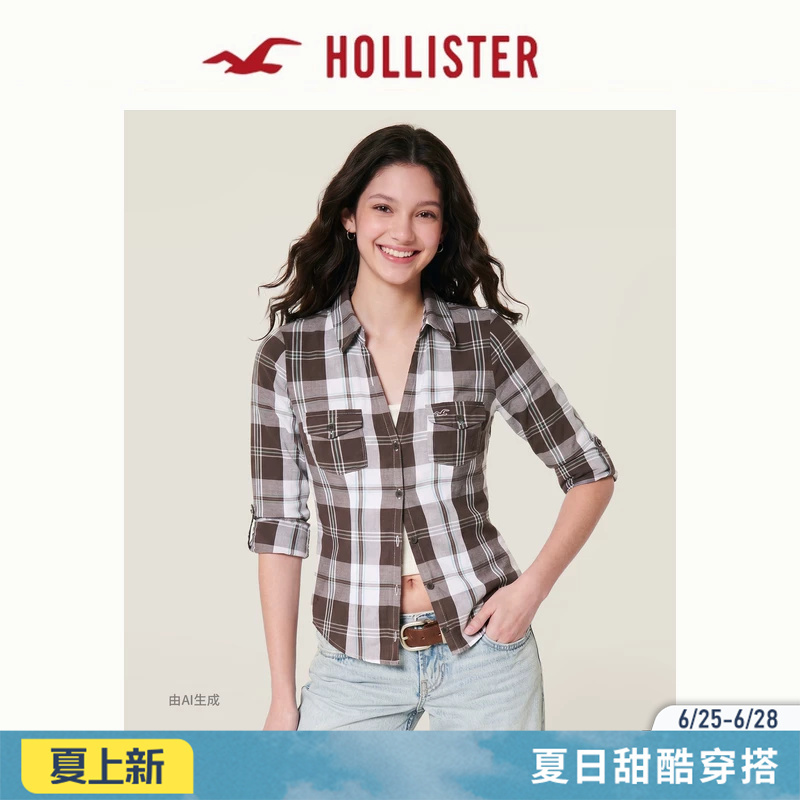 Hollister Small Seagull Pattern American Style Pure Cotton Retro Plaid Shirt 26 Spring and Summer Women's Clothing 340-6180