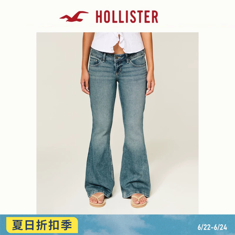 Hollister American-Style Floral Embroidered Slim-Fit Low-Waist Flared Jeans 26 Spring/Summer Women's Clothing 355-5944
