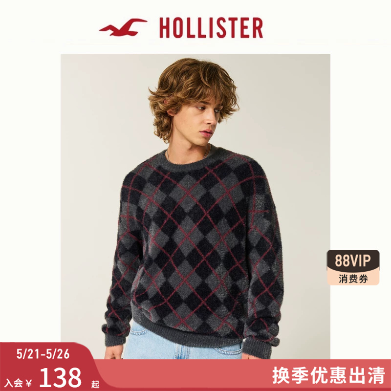 Hollister American Retro Contrast Color Quilted Ribbed Knitted Sweater 25 Winter Men's Clothing 320-5111
