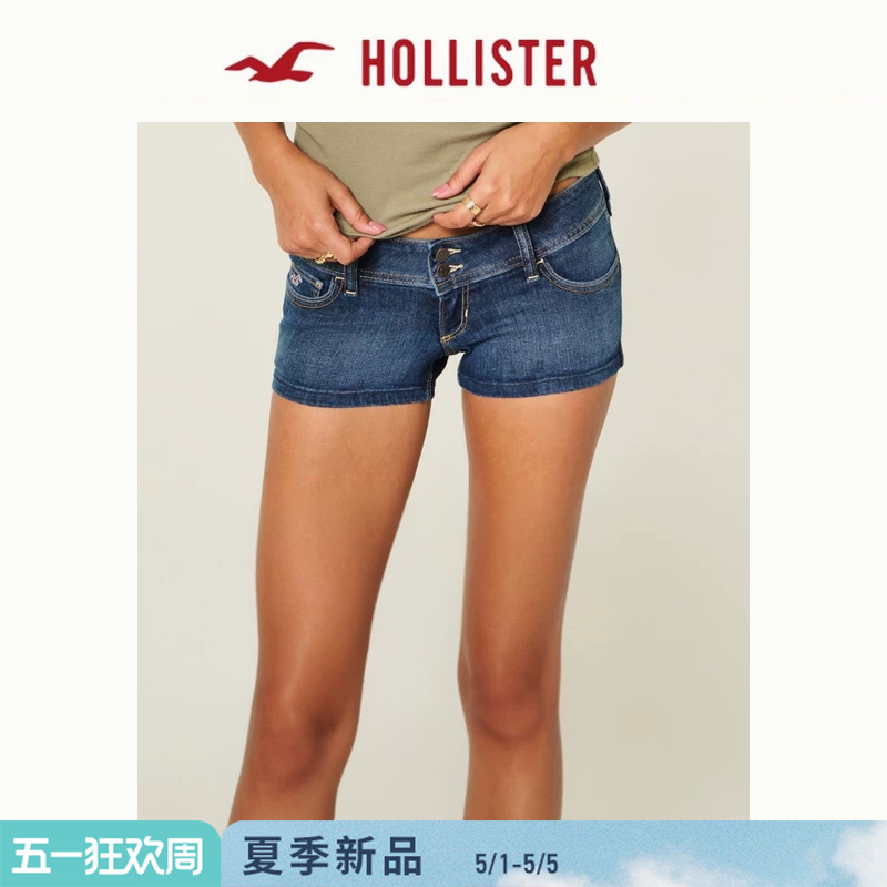 Hollister Small Seagull Pattern American Retro Low-Waist Denim Shorts 26 Summer New Women's Clothing 349-6275