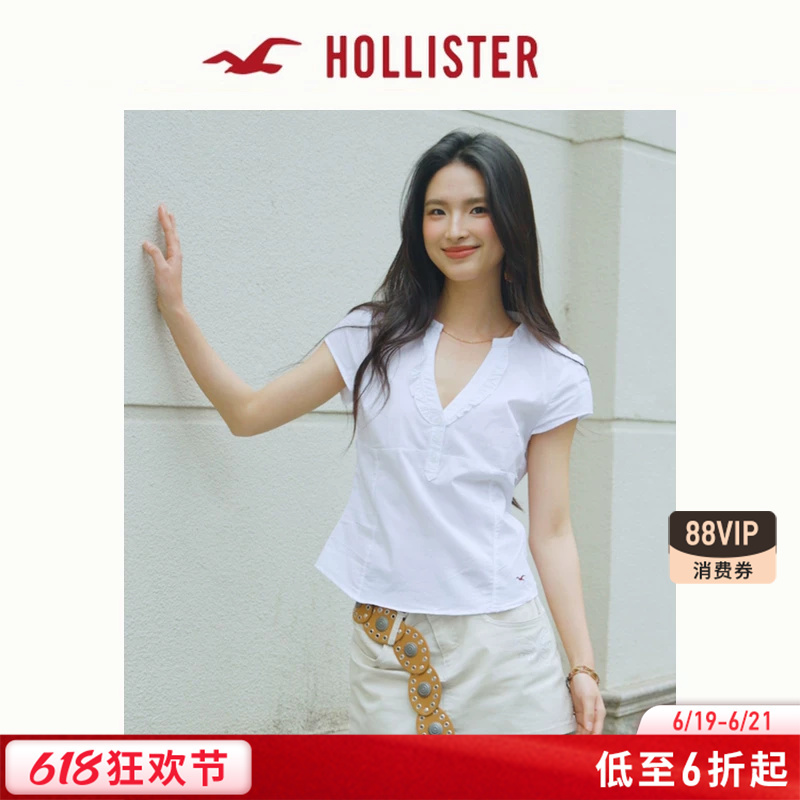 Hollister Little Seagull Pattern Sweet and Cute V-Neck Short-Sleeved Shirt 26 Spring and Summer Women's Clothing 340-6134 Hollister Little Seagull Pattern Sweet and Cute V-Neck Short-Sleeved Shirt 26 Spring and Summer Women's Clothing 340-6134