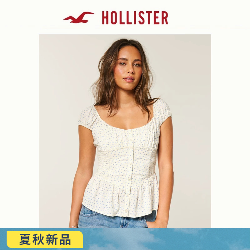 Hollister American Sweet Ruffled Puff Sleeve Short-Sleeved Shirt 26 Summer New Women's Clothing 340-6067