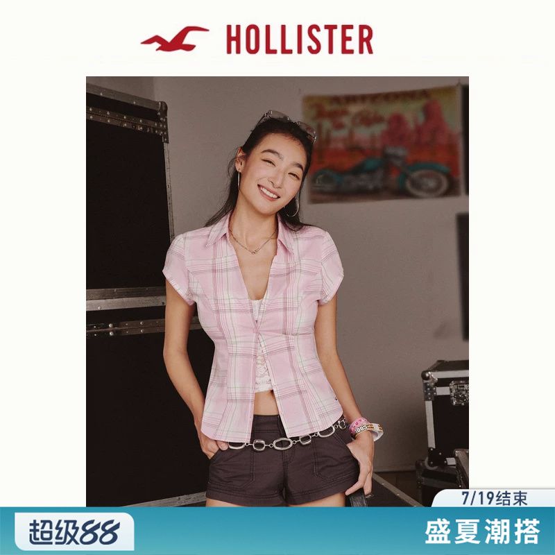 [Hot-Selling Restock] Hollister Small Seagull Pattern Slim-Fit Short-Sleeve Shirt 26 Summer Women's Clothing 340-6168
