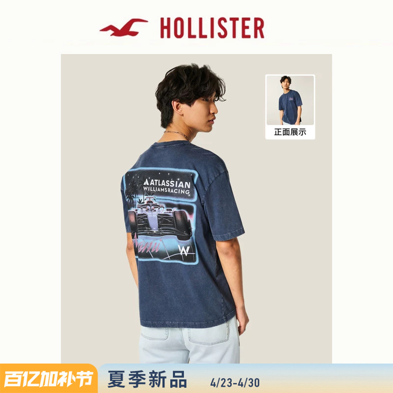 Hollister American Retro Cotton Williams Racing Short-Sleeved T-Shirt 26 Summer New Men's Clothing 323-6502