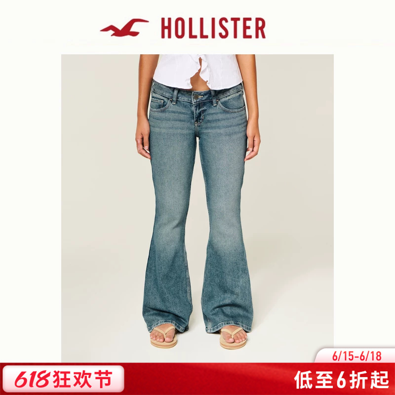 Hollister American-Style Floral Embroidered Slim-Fit Low-Waist Flared Jeans 26 Spring/Summer Women's Clothing 355-5944