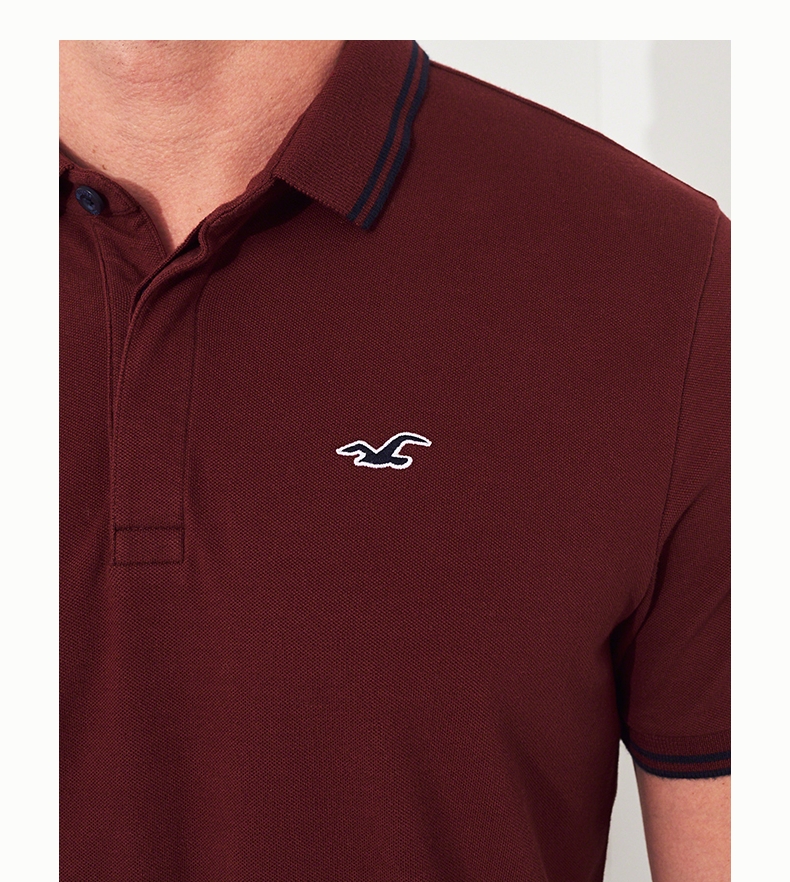 Hollister 2018 mùa thu mới co giãn cổ áo Áo thun nam 222986-1 áo có cổ