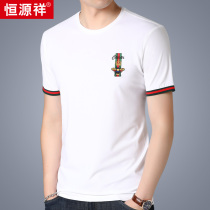 Hengyuanxiang mulberry silk short sleeve T-shirt mens summer coat mens casual slim round neck half sleeve Ice Silk body shirt tide