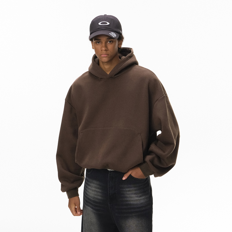 340g Heavyweight Fleece Curved Sleeve Hooded Sweatshirt for Men, American Style Trendy Brand Cleanfit Short Solid Color Warm Hoodie 340g Heavyweight Fleece Curved Sleeve Hooded Sweatshirt for Men, American Style Trendy Brand Cleanfit Short Solid Color Warm Hoodie