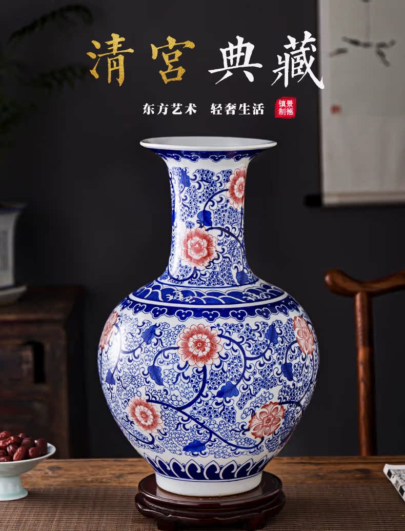 Jingdezhen ceramics large blue and white porcelain vase archaize floor big new Chinese style living room home furnishing articles