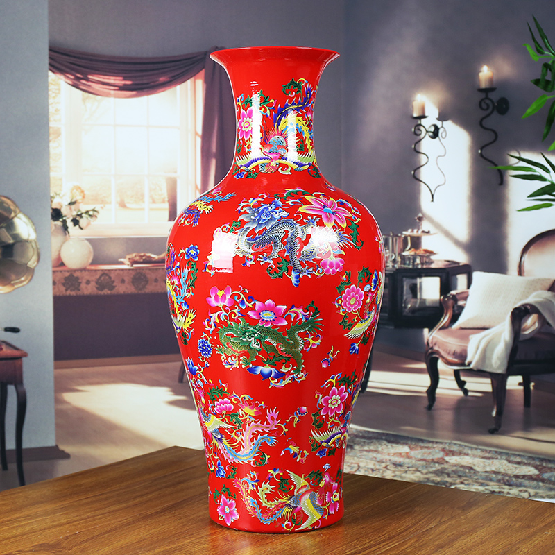 Jingdezhen ceramics China red vase modern home sitting room adornment company of large hotel furnishing articles