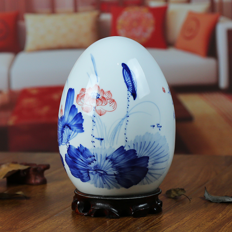 Jingdezhen ceramic vase modern blue and white porcelain dou color lotus home sitting room place the egg handicraft gifts