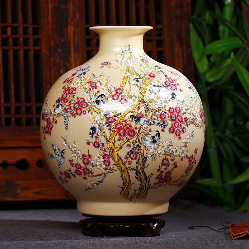 Jingdezhen ceramics gold glaze xi powder enamel vase vase wedding furnishing articles of handicraft of I sitting room