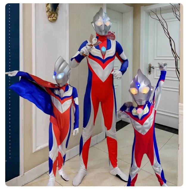 ウルトラマンティガのコスチューム、大人用ゼロのコスプレ衣装、男の子用ボディスーツケープ、子供用パフォーマンス衣装、大人用女性用コスチューム