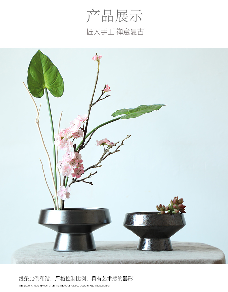 Black ceramic flower arranging disc sword mountain flower arrangement is small the the original Japanese zen liuhua road, creative flowerpot contracted the new Chinese style