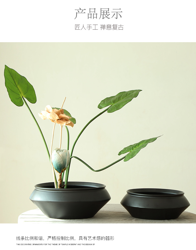 Chinese zen floral outraged black ceramic flower pot sitting room porch hotel villa clubhouse soft outfit vase jian mountain flower