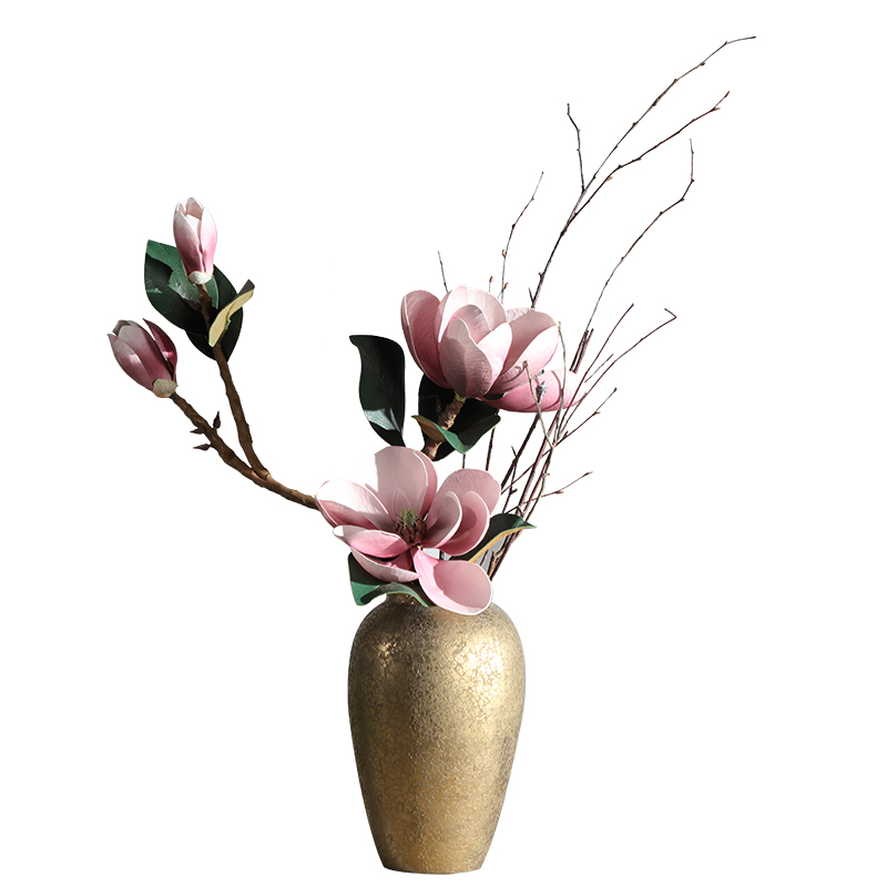 Light the key-2 luxury of new Chinese style plating gold ceramic vase simulation flower suit I and contracted sitting room porch decorate furnishing articles