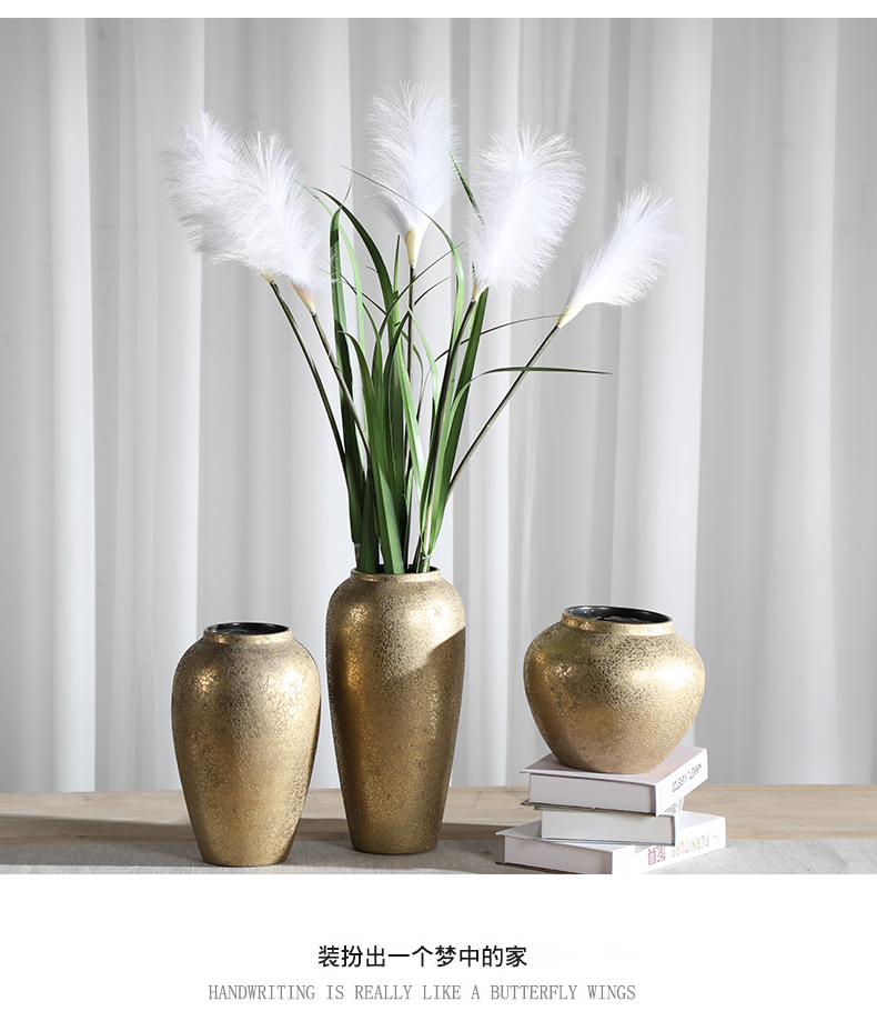 Light the key-2 luxury of new Chinese style plating gold ceramic vase simulation flower suit I and contracted sitting room porch decorate furnishing articles