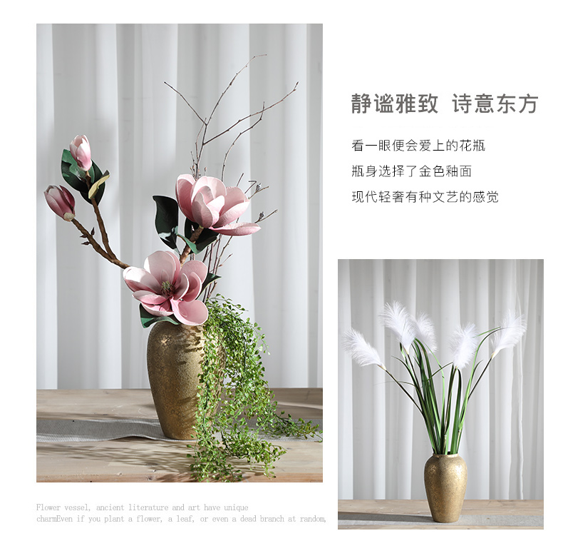 Light the key-2 luxury of new Chinese style plating gold ceramic vase simulation flower suit I and contracted sitting room porch decorate furnishing articles