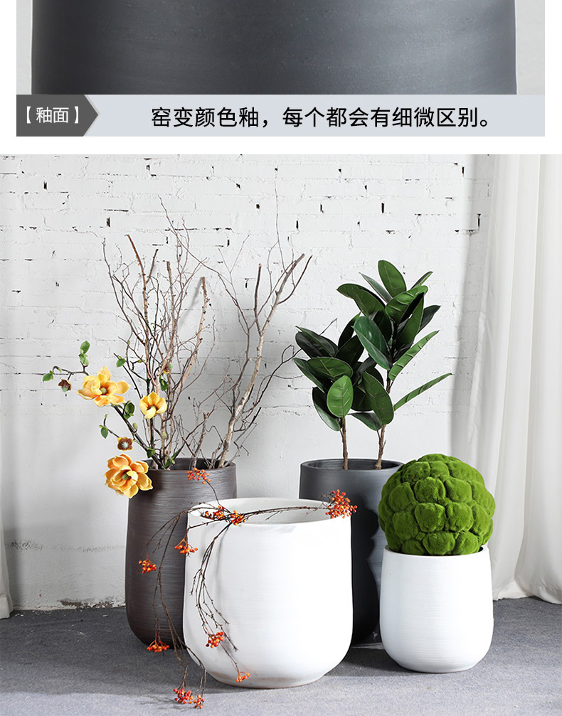 Green plant in northern black ceramic vase flowerpot I and contracted indoor plant decoration cylinder hydroponic POTS of large diameter