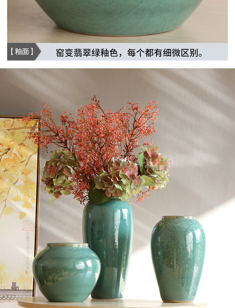 Jingdezhen ceramic little sitting room of Chinese style decoration green vase furnishing articles retro clay coarse pottery hydroponic flowers vase