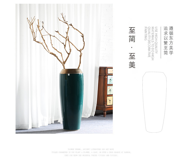 American light key-2 luxury new Chinese golden flower arranging large ceramic floor vase modern hotel home sitting room porch decoration