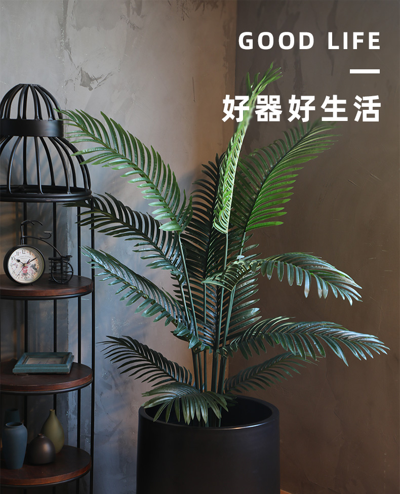 Nordic ceramic flower pot contracted creative floor living room decoration to the hotel green plant furnishing articles of large diameter cylinder black flower pot