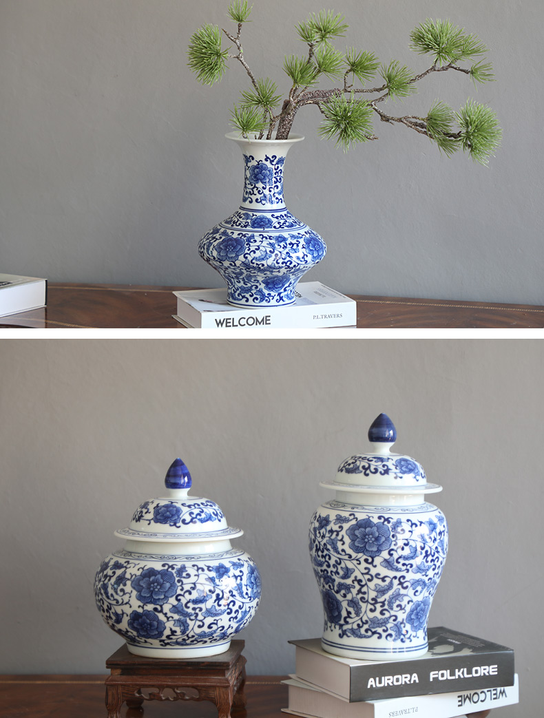 Jingdezhen blue and white porcelain, general sitting room place hand - made ceramic vase can of new Chinese style TV ark, decorative vase