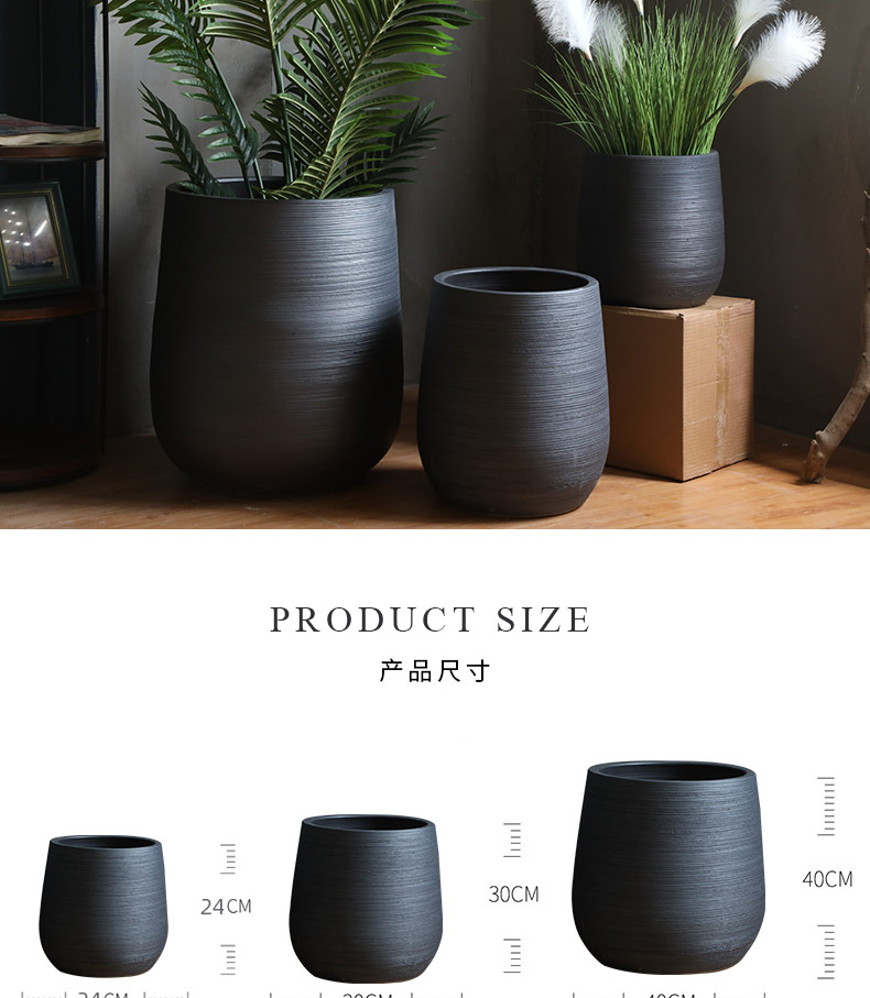 Green plant Nordic flowerpot I and contracted black ceramic vase hydroponic pottery basin of large diameter indoor plant decoration