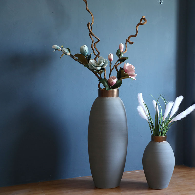 European gray dried flowers thick retro large French I and contracted clay ceramic vase furnishing articles sitting room flower arrangement