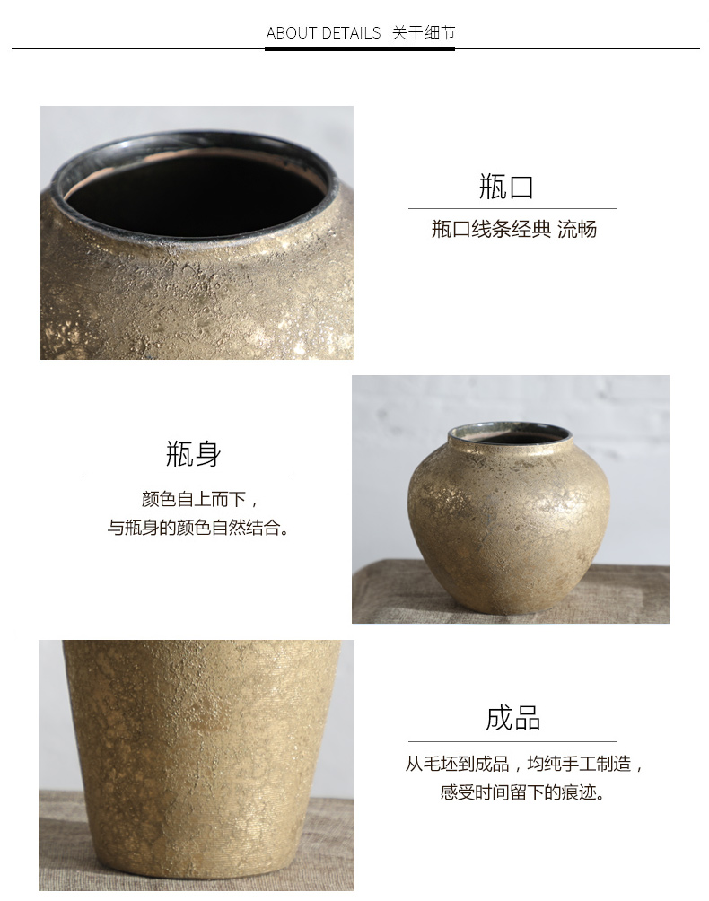 Light the key-2 luxury of new Chinese style plating gold ceramic vase simulation flower suit I and contracted sitting room porch decorate furnishing articles