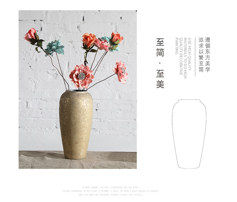 Light the key-2 luxury of new Chinese style plating gold ceramic vase simulation flower suit I and contracted sitting room porch decorate furnishing articles