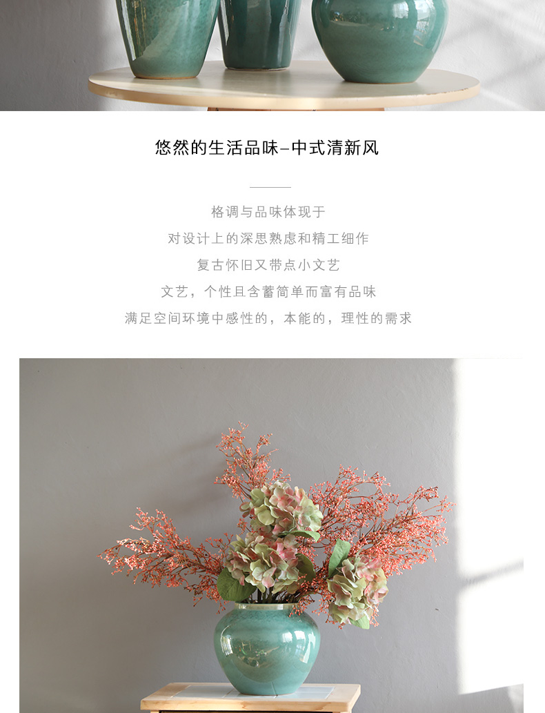 Jingdezhen ceramic little sitting room of Chinese style decoration green vase furnishing articles retro clay coarse pottery hydroponic flowers vase