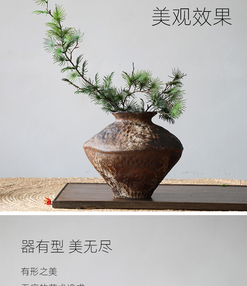 Coarse ceramic vase bearing flower arranging nostalgic manual home stay hotel wabi-sabi zen wind restoring ancient ways furnishing articles Coarse pottery