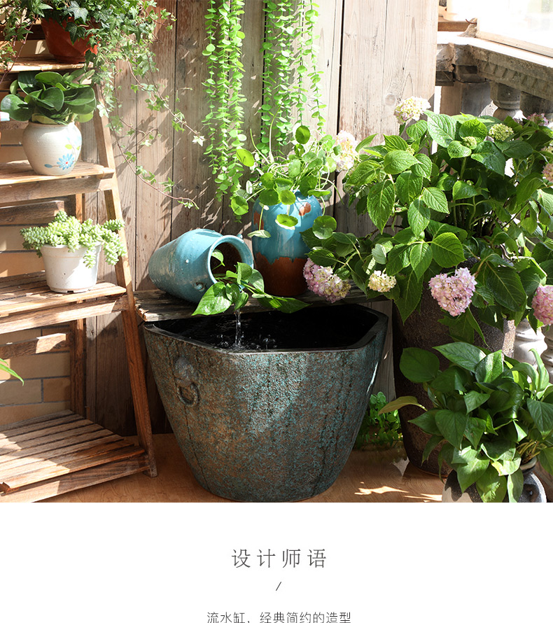 Jingdezhen ceramic aquarium fish bowl sitting room extra large water lily lotus old flowers cylinder tank yard