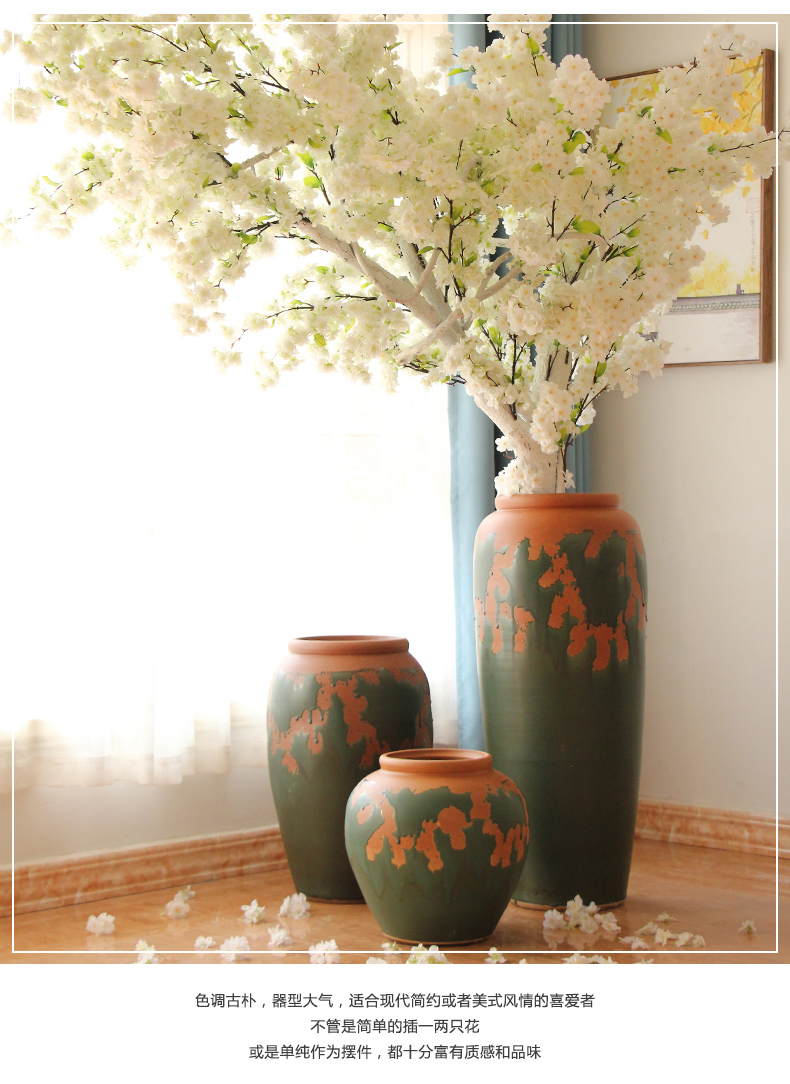 New Chinese style restoring ancient ways do old pottery ceramic flower pot sitting room porch flower arrangement of large coarse pottery vase combination furnishing articles