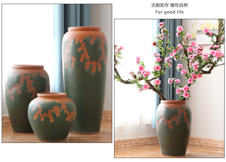 New Chinese style restoring ancient ways do old pottery ceramic flower pot sitting room porch flower arrangement of large coarse pottery vase combination furnishing articles