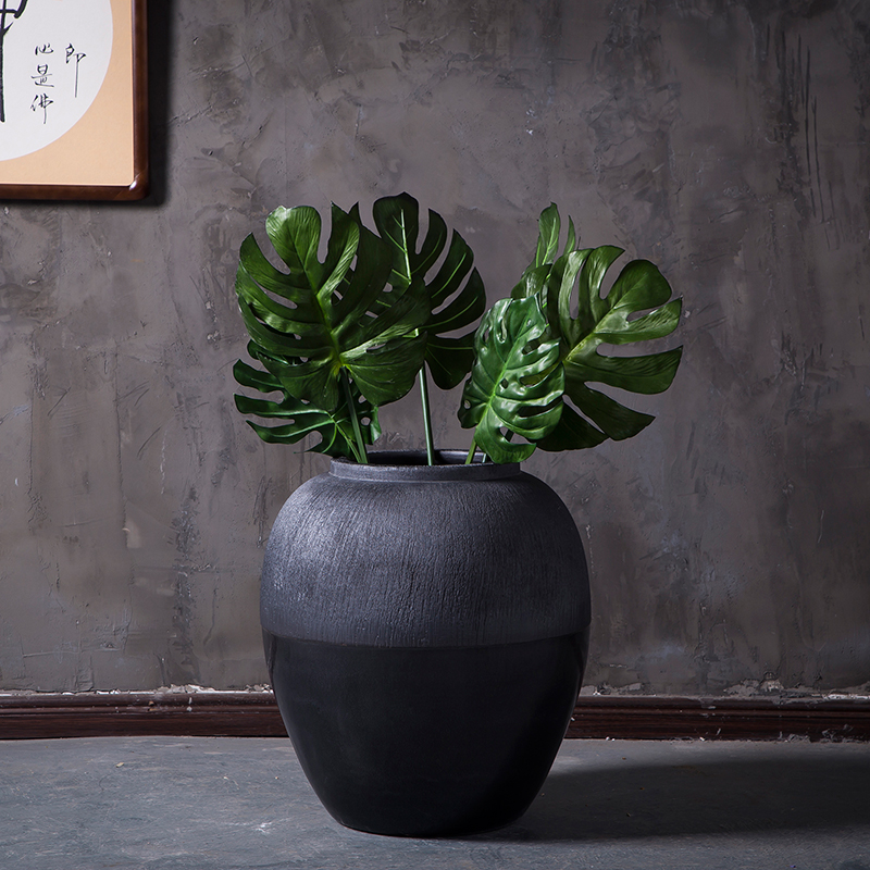 Jingdezhen modern landing big vases, ceramic flower pot courtyard garden pottery urn contracted sitting room decorated black furnishing articles