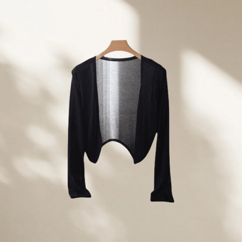 Cai Cai Jia [Knitted Cardigan] Black Sunscreen Cover-Up Daily Versatile Short Jacket Small Cardigan