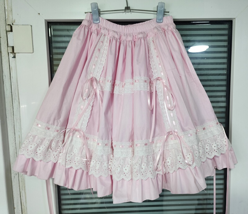 Lolita Pure Cotton Half-Length Petticoat, Cotton Slip, Cotton Petticoat with Lace Trim and Bow Half-Length Skirt