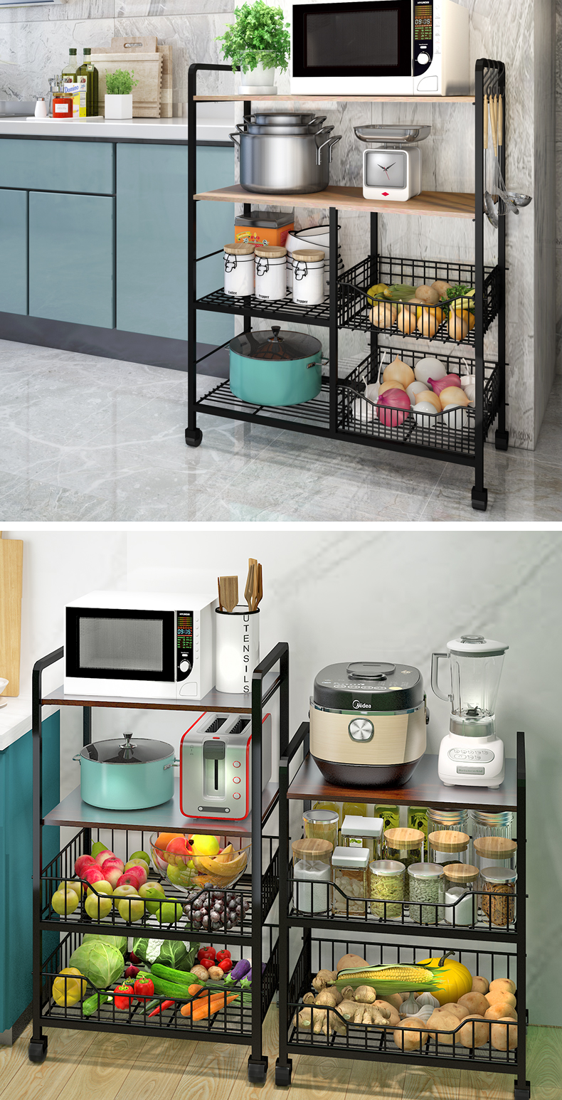 Edge lodge vegetable rack shelf floor kitchen stainless steel multi - layer household tableware store receive the popurality of microwave oven