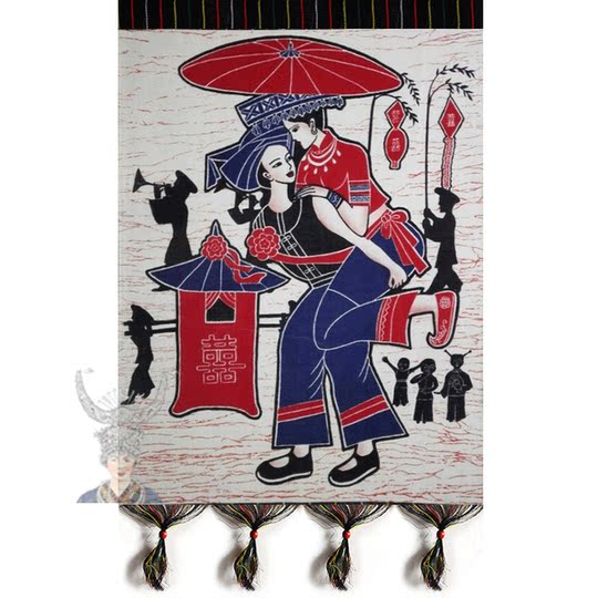 Miao people imitate batik paintings, ethnic minority-specific patterns, double-layer murals, Miao people Dai people 56*78cm