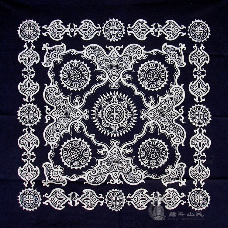 Anshun Miao Batik Wax Dyeing Square Table Cloth Wax Dyeing Wall-mounted Wall Mural Door Curtain Bronze Lock 90 * 90cm