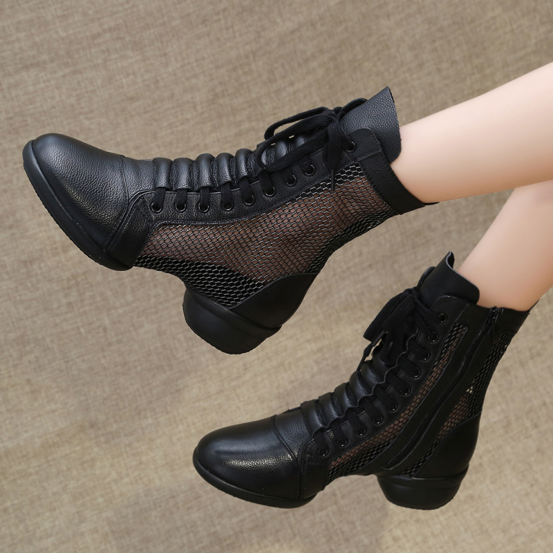 Cuddling 100 Wheespring Summer Genuine Leather Dance Shoes Women's Square Dance Shoes Modern Dancing Shoes Soft Bottom Mesh Surface Water Soldiers Dance Boots