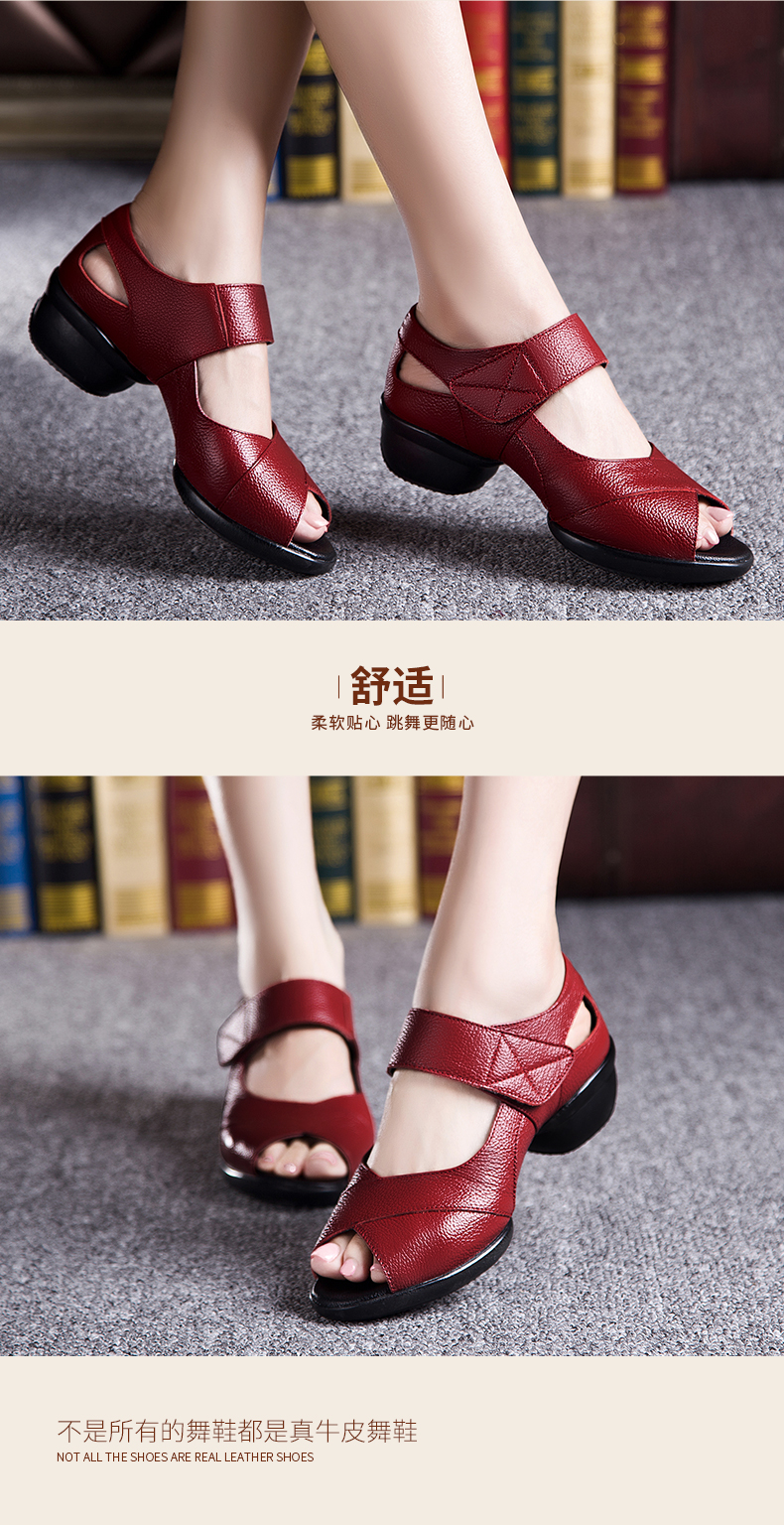 Giày khiêu vũ mùa hè Jiao Baihui 2019 nữ giày khiêu vũ xuân hè da giày đế vuông đế mềm, giày đế mềm mới nhảy - Khiêu vũ / Thể dục nhịp điệu / Thể dục dụng cụ váy dancesport