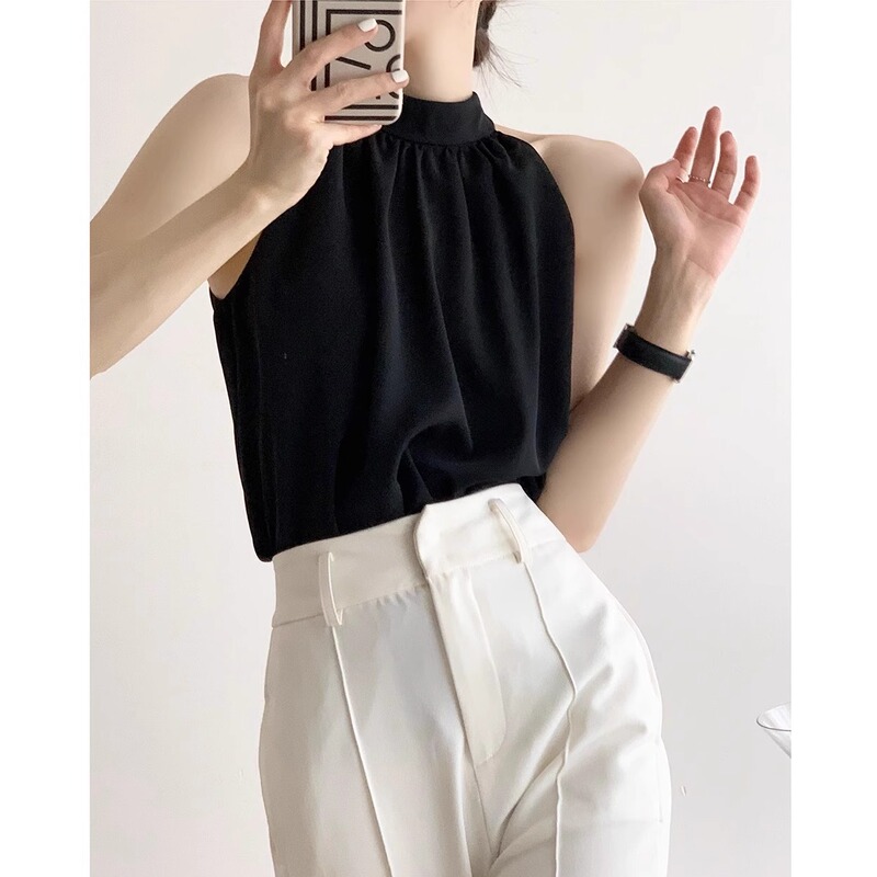 Black Halter Neck Camisole for Women, Loose Fit, Stylish and Chic, Beautiful Top for Summer 2025