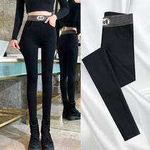 Tide brand high waist leggings women wear 2021 autumn and winter New plus velvet thin elastic small feet pencil small black pants