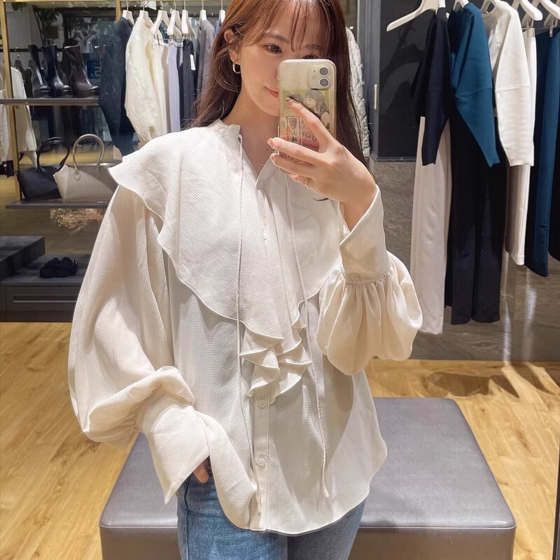 Ap@Rt Popular Style Loose-Fitting Slimming Elegant V-Neck Multi-Layered Ruffled Jacquard Shirt