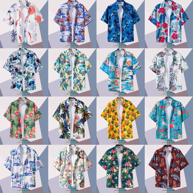 Summer Loose Thin Hawaiian Short-Sleeved Floral Shirt for Men, Trendy Casual Short-Sleeved Beach Vacation Couple Shirt